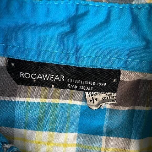 Rocawear Plaid Short Sleeve Button Down Shirt Boys Size 14 yellow blue - Picture 4 of 9